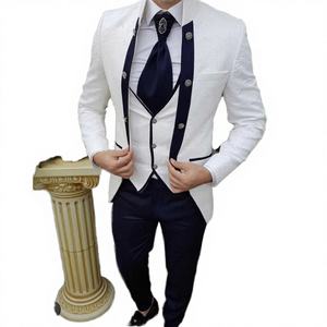 Traje de hombre de talla grande de 3 piezas con diseño de patrón blanco, transpirable, ajustado, de jacquard, para negocios, boda, novio, con cierre de cremallera - Product Image 2