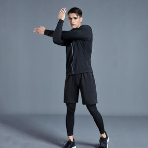 WOJIEER طقم رياضي للجري للرجال جيد التهوية سريع الجفاف ملابس لياقة بدنية للجري الليلي مجموعة ملابس ضيقة لتدريب الرجال - Product Image 3