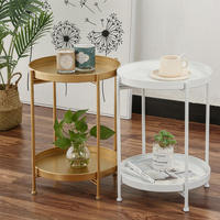 Table basse en fer compacte pour petits espaces, table d'appoint à 2 niveaux avec étagère de rangement, meuble de salon moderne et durable, montage facile