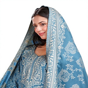 Salwar Kameez de lana azul para mujer con estampado a mano, corte holgado, largo hasta el tobillo, ropa informal tradicional india y pakistaní - Product Image 4