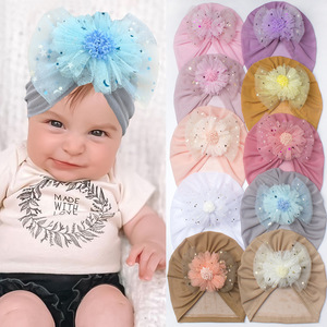 <span class=keywords><strong>Turban</strong></span> d'été pour bébé Chapeau à nœud Casquettes soleil pour bambins Vente en gros de chapeaux à mailles fines avec fleur et nœud Chapeau pull-over pour enfants et filles - Product Image 1