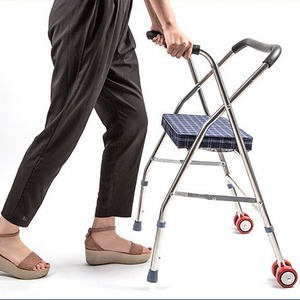 Golden Finger <b>Walker</b> Stainless Steel Four-Wheeled <b>Folding</b> With Seat For Elderly Mobility Aid - Product Image 1