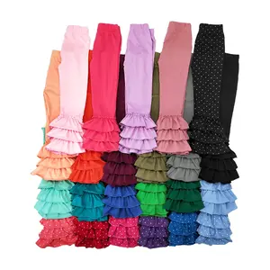 Wholesale girls icing ruffle leggings solid color pants for children baby leggings