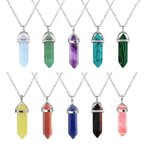 Personalizado Ágata Cristal Ornamento Hexágono Coluna Pedra Natural Diamante Nome Cristal Colar