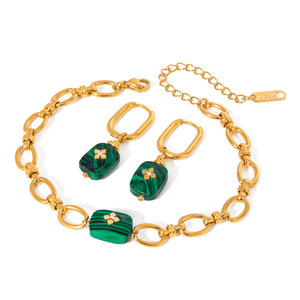 Yueli <b>Gold</b> Stainless Steel Malachite Earrings Women's Party Jewelry <b>Set</b> - Product Image 5