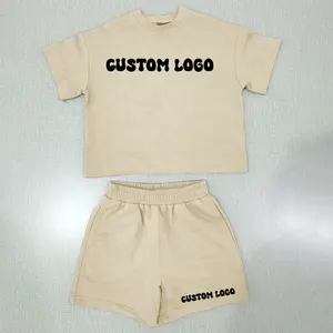 Toddler Plus Size Loungewear Set Puff Print Oversized Boxy T Shirt 100% Cotton Shorts Two Piece Tracksuit Sets Kids Sportswear