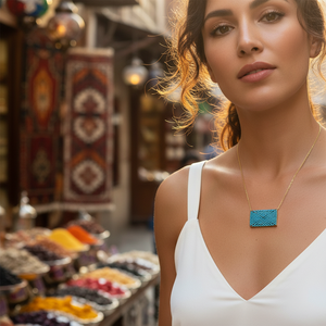 Nano geométrica turquesa estilo turco al por mayor rectángulo de plata delicada y de moda colgante hecho a mano - Product Image 3
