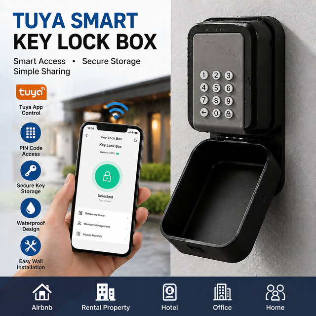 Tuya Smart Key Lock Box PIN Code App Control Aluminum Alloy Outdoor Key Safe with Protective Cover Digital Password Storage Box