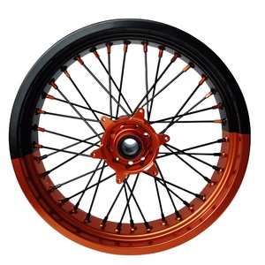 Juego de Ruedas Supermoto de <span class=keywords><strong>17</strong></span> Pulgadas, Llantas de Aluminio CNC Bicolor Negro Naranja Anodizadas, Delanteras y Traseras, Piezas para Motocross y Dirt Bike SX125 2017 - Product Image 4