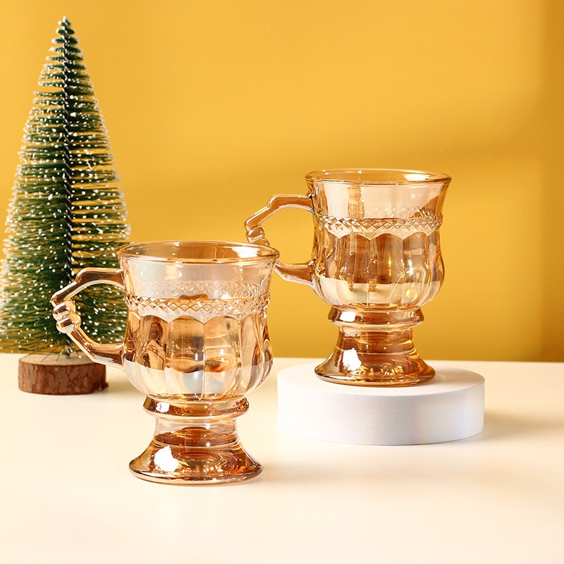 Water tea  household amber glass cup with handle wine cup ice cream glass cup