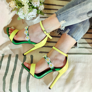 Fashionable Women's <b>Sandals</b> 2023 New Thin High Heel Sexy Personality Women's <b>Sandals</b> Color Block 35-42 White, Rose Red, Yellow - Product Image 5