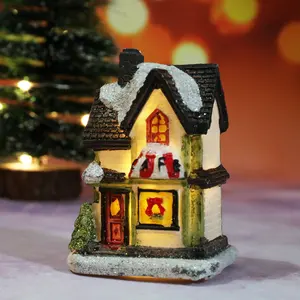 Christmas Light House Christmas Ornaments LED Resin Small Village House Xmas Decoration Gifts Happy New Year Party Decor