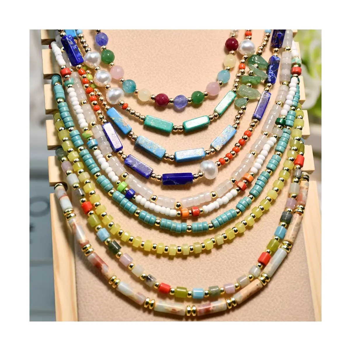H & P-collar de perlas y cuentas de piedra semipreciosa, gargantilla de cuentas hecha a mano, para verano