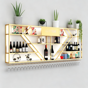 定制工业风格铁艺吧台架带LED灯壁挂式酒瓶架酒架展示柜 - Product Image 3