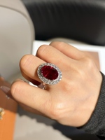PT950 Laborgezüchteter Rubin-Diamant in D-Farbe, Ohrstecker, Ring, Halskette, Set, edler Schmuck für Frauen, Jubiläumsfeier, nur hochwertige Qualität