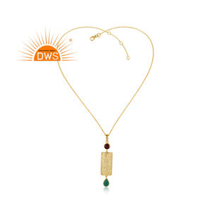 Collier pendentif en bois d'arbre Design fabricant de bijoux en argent plaqué or collier multi-pierres naturelles Collection Vintage - Product Image 1