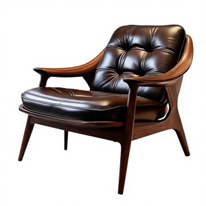 Poltrona Casual in Legno Massello di Noce Nero Nordamericano con <span class=keywords><strong>Seduta</strong></span> in Vera Pelle, Estetica Vintage Stile Dinastia Song, <span class=keywords><strong>Sedia</strong></span> da Soggiorno - Product Image 2