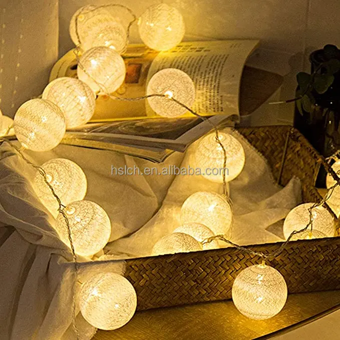 Liancheng lâmpada led de decoração, 10l, 20l, de algodão, esfera, luz ce 65 80, cabo transparente, branco quente