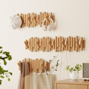 Solid wood piano key coat rack, entryway coat rack, bedroom wall-mounted clothes <b>hooks</b>, no drilling required. - Product Image 2