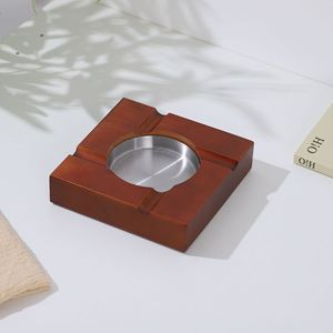 Cendrier à cigares en bois carré rétro brun en bois massif avec insert en acier inoxydable, portable pour usage domestique - Product Image 1