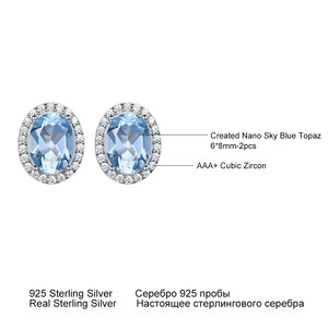 Pendientes de Botón con <span class=keywords><strong>Halo</strong></span> de Topacio Azul, Plata de Ley 925 Hipoalergénica, Piedra Preciosa Natural, Joyería <span class=keywords><strong>Destiny</strong></span> para Mujer - Product Image 4