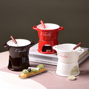 Tasse à chocolat en porcelaine, bouilloire à fondue avec porte-bougie et fourchette, outils à fromage personnalisés - Product Image 1