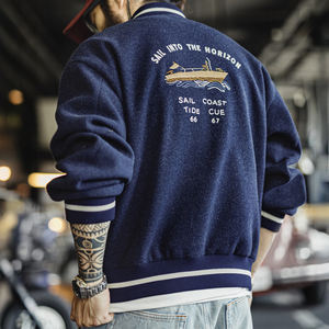 Мужская бейсбольная куртка-бомбер Maden с воротником-стойкой, водонепроницаемая, в американском ретро-стиле, с вышивкой, классическая, в стиле колор-блок, стандартная, осенняя, в наличии (RTS) - Product Image 1