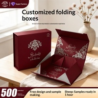 Boîte cadeau en carton rigide bordeaux personnalisée avec estampage à chaud argenté et impression florale calligraphique, emballage à couvercle rabattable, vente en gros
