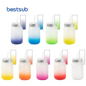 BestSub Wholesale Custom Sublimation Blanks Mug Glass Tumbler 15oz 450ml Frosted Gradient Color Mason Jar No Handle