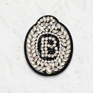 Custom Pearl And Diamond Applique Iron On Patch Embroidered Embroidery Chenille Jewel Rhinestone Patches For Clothing