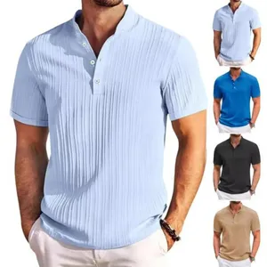 <span class=keywords><strong>Camicia</strong></span> Hawaiana da <span class=keywords><strong>Uomo</strong></span> in Cotone e <span class=keywords><strong>Lino</strong></span>, Stile Retrò con Colletto Henry, Casual e Sportiva, Colletto Rialzato, Lavorazione Jacquard a Righe, Tipo POLO - Product Image 1