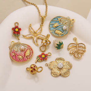 Summer Bloom & Shore | Pendentifs breloques en émail plaqué <span class=keywords><strong>or</strong></span> 18K PVD en acier inoxydable pour la fabrication de bijoux DIY - Product Image 6