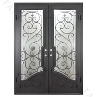 Porte d'entrée de luxe en fer forgé, porte d'entrée principale moderne, porte en métal à double battant