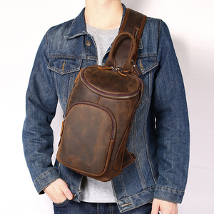 Bolso Cruzado de Cuero Crazy Horse para Hombre, Color Marrón Oscuro, Cuero Genuino, Multifuncional, para Uso Diario - Product Image 1