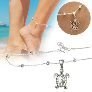 Boho Elephant Sea Turtle Pendant Beach Adjustable Anklet Perfect Gift For Girlfriend, Friends, Mother