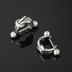 Geometric <b>Stud</b> Earrings <b>Titanium</b> Steel CF115 Men's Hip Hop Fashion Asymmetry Design - Product Image 2