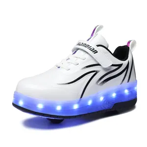 Factory Direct Selling Double Wheels USB Charging LED Light Up Roller Skate Shoes High Quality Sports Shoes for Boys and Girls