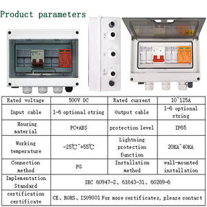 DC500V Economic 1-in-1-out, 2-in-1-out, 2-in-2-out Solar PV DC <span class=keywords><strong>Comer</strong></span> Box IP65 carcasa de plástico ignífuga - Product Image 3