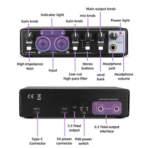 <span class=keywords><strong>Interfaz</strong></span> <span class=keywords><strong>de</strong></span> <span class=keywords><strong>Audio</strong></span> USB Portátil Profesional MD22, Tarjeta <span class=keywords><strong>de</strong></span> Sonido <span class=keywords><strong>de</strong></span> 2 Canales y 192kHz para Laptop/Computadora, Karaoke y Grabación en Estudio Musical - Product Image 2