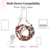 Câble de données USB perlé 3-en-1 coloré à pois dorés, cordon de charge décoratif fait main pour téléphone portable