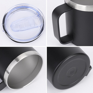 Classic Matte Black 12oz 16oz Stainless Steel Travel Coffee Tumbler with <b>Sliding</b> Lock Lid Handle Vacuum Cup Microwave Safe - Product Image 5