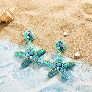 Hanluan <strong>Hawaiian</strong> Lobster Crab Starfish Ocean Beaded Drop Earrings Boho Conch <strong>Seed</strong> Bead Earrings Summer Beach <strong>Jewelry</strong> - Product Image 4