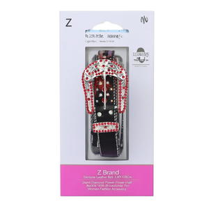 Cinturón de Cuero Genuino Marca Z, 3.8X105Cm, Hebilla con Diseño de Flor de Diamantes y Pedrería, Accesorio de Moda para Mujer - Product Image 1