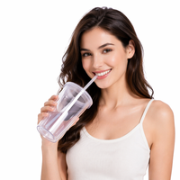 Gobelet réutilisable en plastique à double paroi sans BPA de 480 ml avec logo personnalisé, pour thé au lait Boba, avec paille et couvercle
