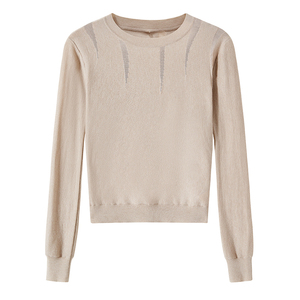 Suéter de Punto Personalizado para Mujer, Cuello Redondo, Manga Larga, Estilo Minimalista, Tejido de Lana, Color Sólido, para Otoño - Product Image 5
