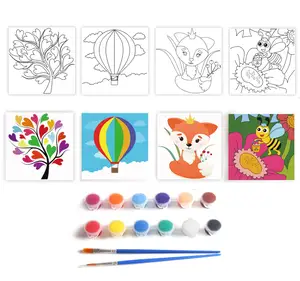 DIY Painting And Coloring Canvas Kit Acrylic Paint Set For Kids Pre-Stenciled Painting Canvas Panels Paints 2 Brushes