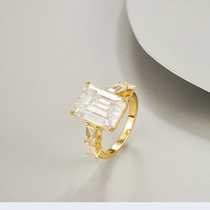 Emerald Cut Moissanite <b>Cocktail</b> <b>Ring</b> 18K <b>Gold</b> Plated Prong Setting Women's Luxury Geometric Engagement <b>Ring</b> - Product Image 4