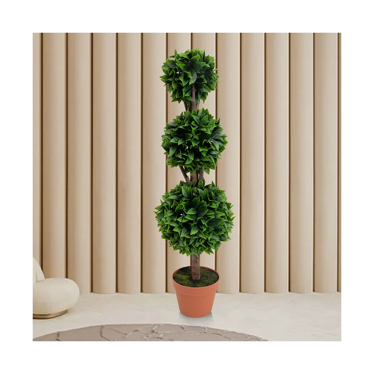 PZ-1-150 Groothandel Faux Plastic Groene Bladeren Met Natuurlijke Houten Stamplant Topiary Kunstmatige Drie Bal Potboom