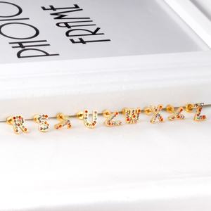 Boucles d'oreilles à visser personnalisables, hypoallergéniques, délicates, en acier inoxydable plaqué or 18 carats, avec zircon et initiales, pour femmes - Product Image 4