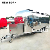 NEW BORN Camion-remorque de restauration rapide vintage, entièrement équipée pour café, crème glacée, snacks, bonbons et chips - en acier inoxydable, isolée, résistante à la rouille